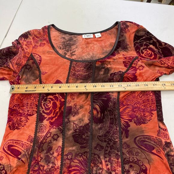 CATO Brown Orange Sheer Burnt Velvet Floral Paisley Fairycore Y2K Size Large - Picture 12 of 14